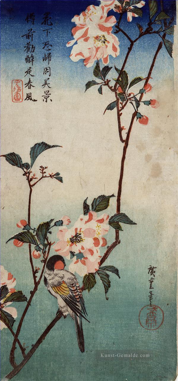 Kleiner Vogel auf einem Zweig von Kaidozakura 1838 Utagawa Hiroshige Japanisch Ölgemälde